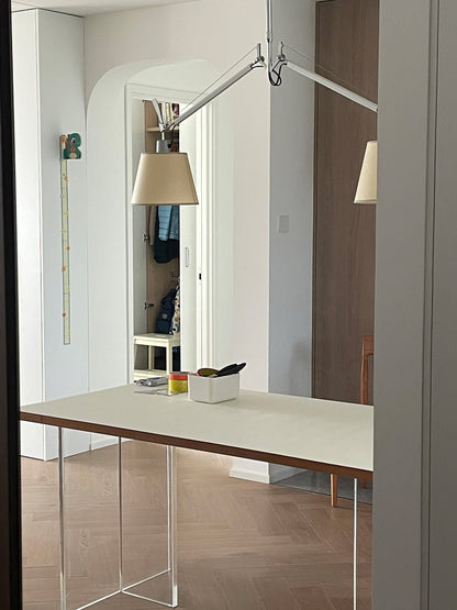 Arcadia Shade Pendant Lamp ∅ 47.2″ x H 35.4-51.2″ / Chrome & White Pendant light
