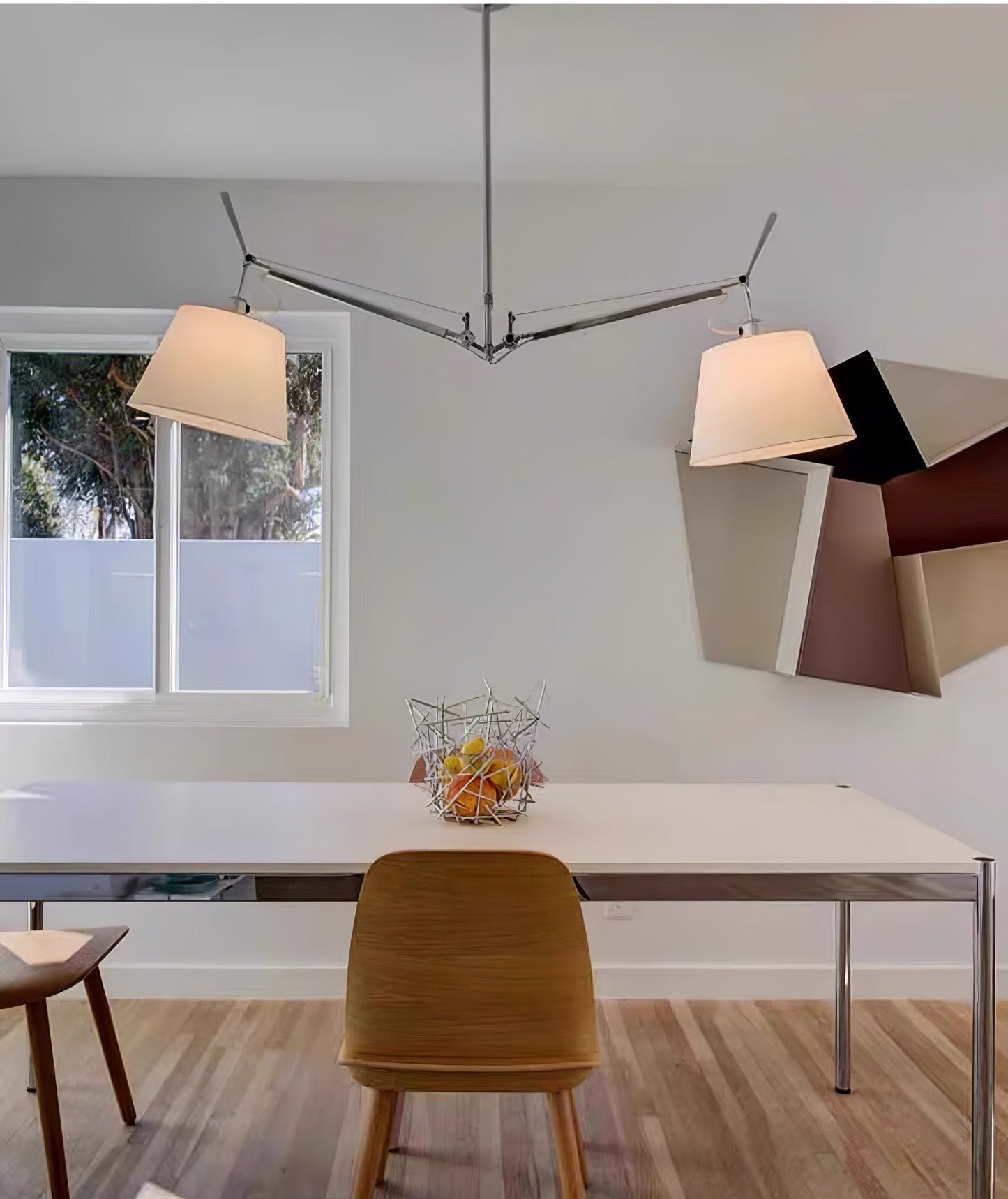 Arcadia Shade Pendant Lamp ∅ 47.2″ x H 35.4-51.2″ / Chrome & White Pendant light