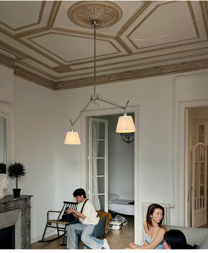 Arcadia Shade Pendant Lamp ∅ 47.2″ x H 35.4-51.2″ / Chrome & White Pendant light