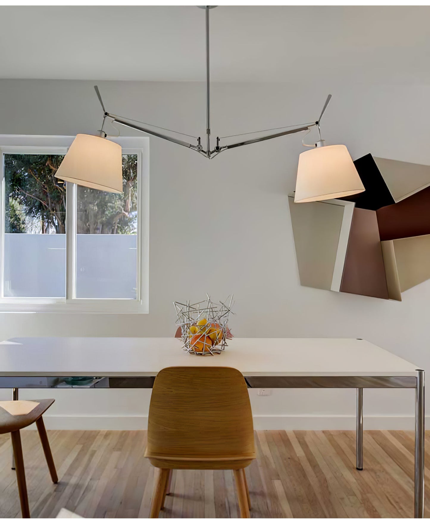 Arcadia Shade Pendant Lamp ∅ 47.2″ x H 35.4-51.2″ / Chrome & White Pendant light
