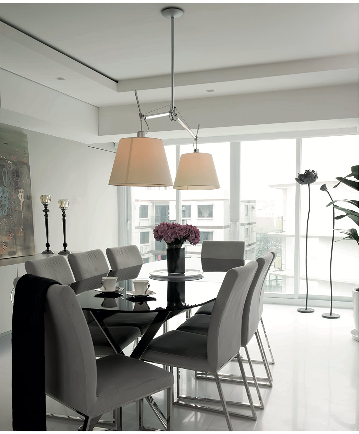 Arcadia Shade Pendant Lamp ∅ 47.2″ x H 35.4-51.2″ / Chrome & White Pendant light