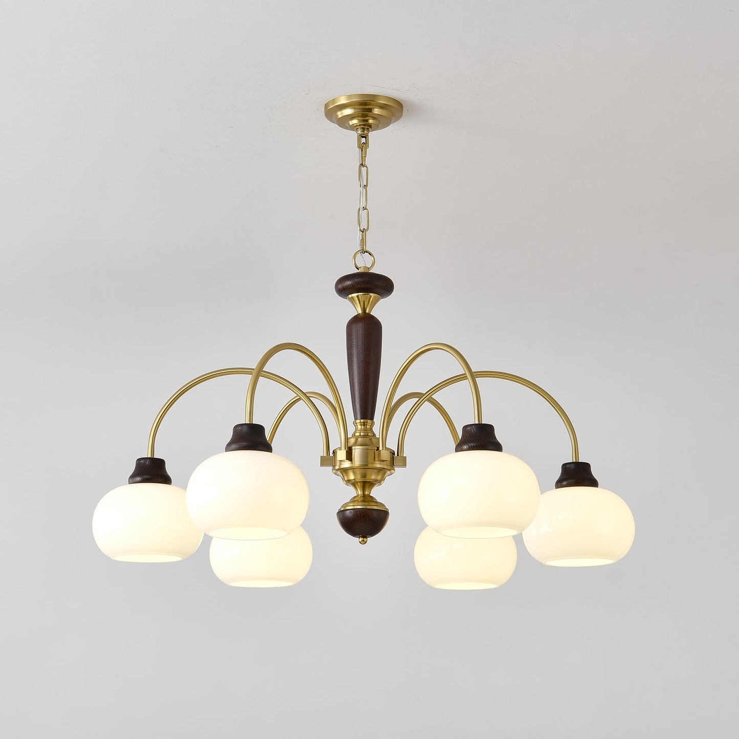 Arched Globe Chandelier 6 heads ∅ 32.3″ x H 15.7″ / Walnut Color & Gold Chandelier