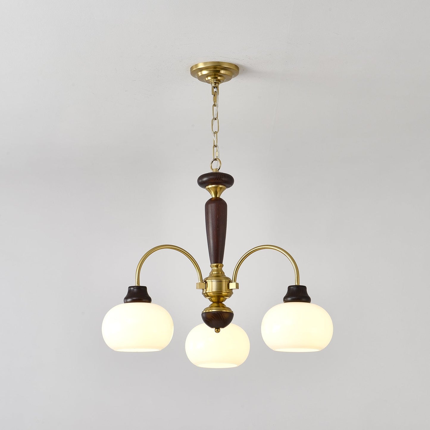 Arched Globe Chandelier 3 heads ∅ 28.3″ x H 15.7″ / Walnut Color & Gold Chandelier