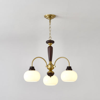 Arched Globe Chandelier 3 heads ∅ 28.3″ x H 15.7″ / Walnut Color & Gold Chandelier