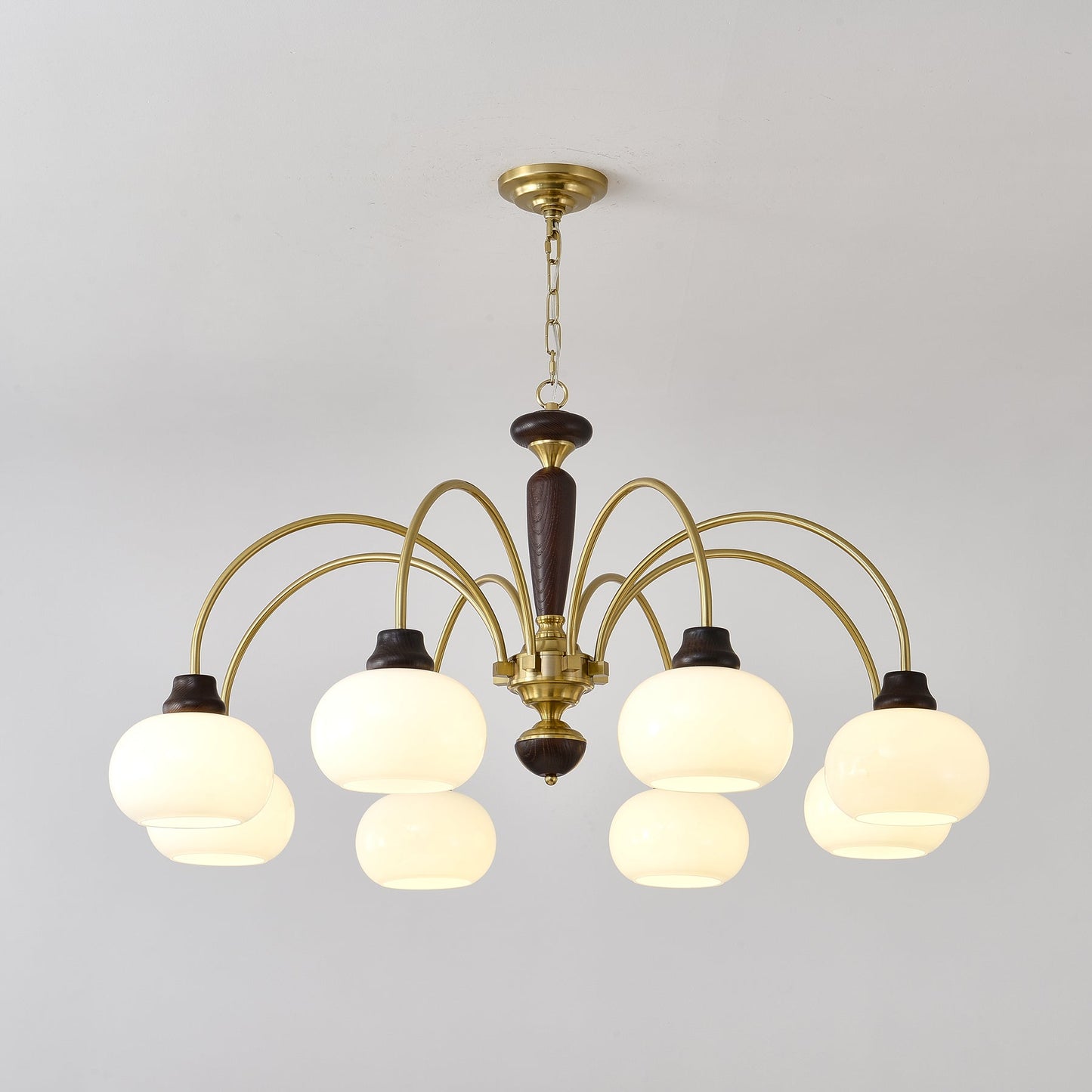 Arched Globe Chandelier 8 heads ∅ 36.2″ x H 15.7″ / Walnut Color & Gold Chandelier