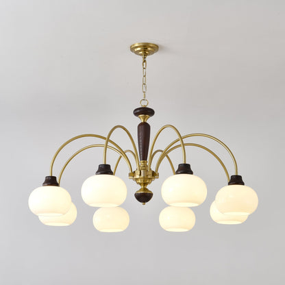Arched Globe Chandelier 8 heads ∅ 36.2″ x H 15.7″ / Walnut Color & Gold Chandelier