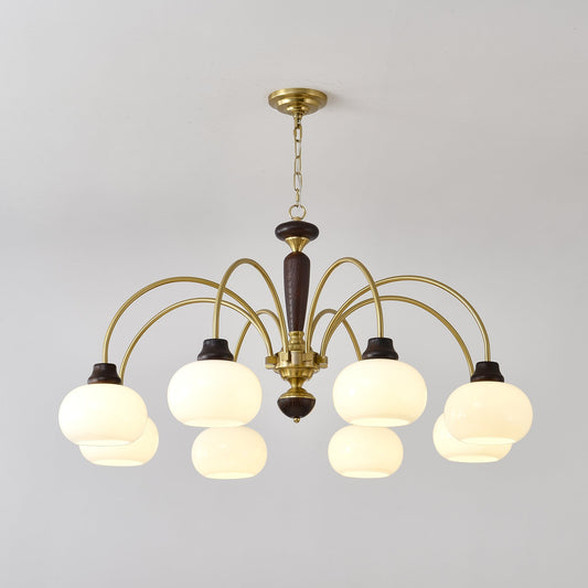 Arched Globe Chandelier 8 heads ∅ 36.2″ x H 15.7″ / Walnut Color & Gold Chandelier