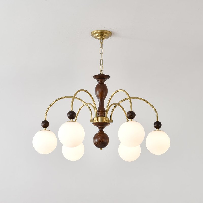 Archway Walnut Color Chandelier 6 heads ∅ 33.5″ x H 20.9″ / Walnut Color & Gold Chandelier