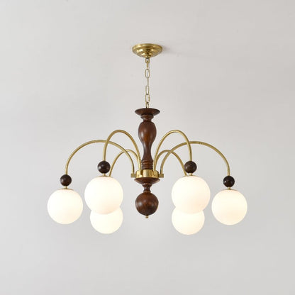 Archway Walnut Color Chandelier 6 heads ∅ 33.5″ x H 20.9″ / Walnut Color & Gold Chandelier