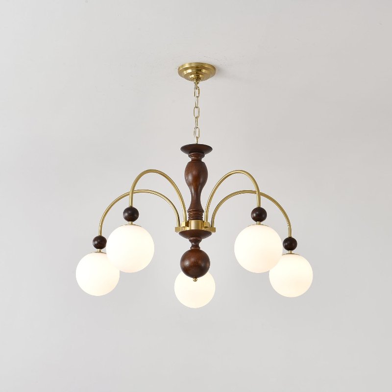 Archway Walnut Color Chandelier 5 heads ∅ 25.6″ x H 20.9″ / Walnut Color & Gold Chandelier