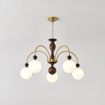 Archway Walnut Color Chandelier 5 heads ∅ 25.6″ x H 20.9″ / Walnut Color & Gold Chandelier
