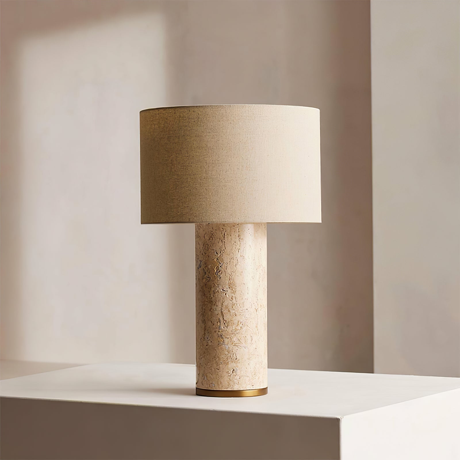Aria Stone Table Lamp ∅ 13.8″ x H 21.3″ / Yellow Travertine & Beige / US Plug 1001 Table lamp