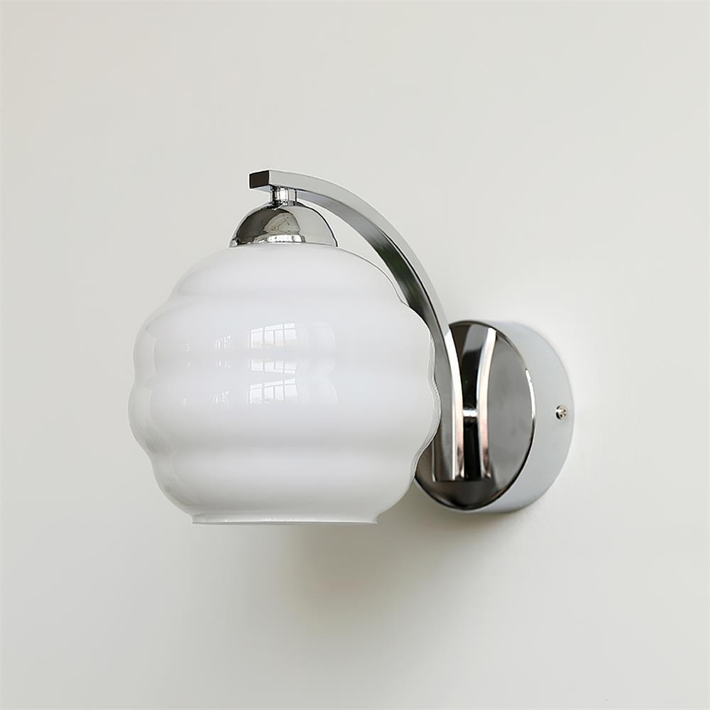 Art Deco Vintage Wall Lamp ∅ 5.9″ x H 6.3″ / Dia 15cm x H 16cm / Chrome + White Wall lamp