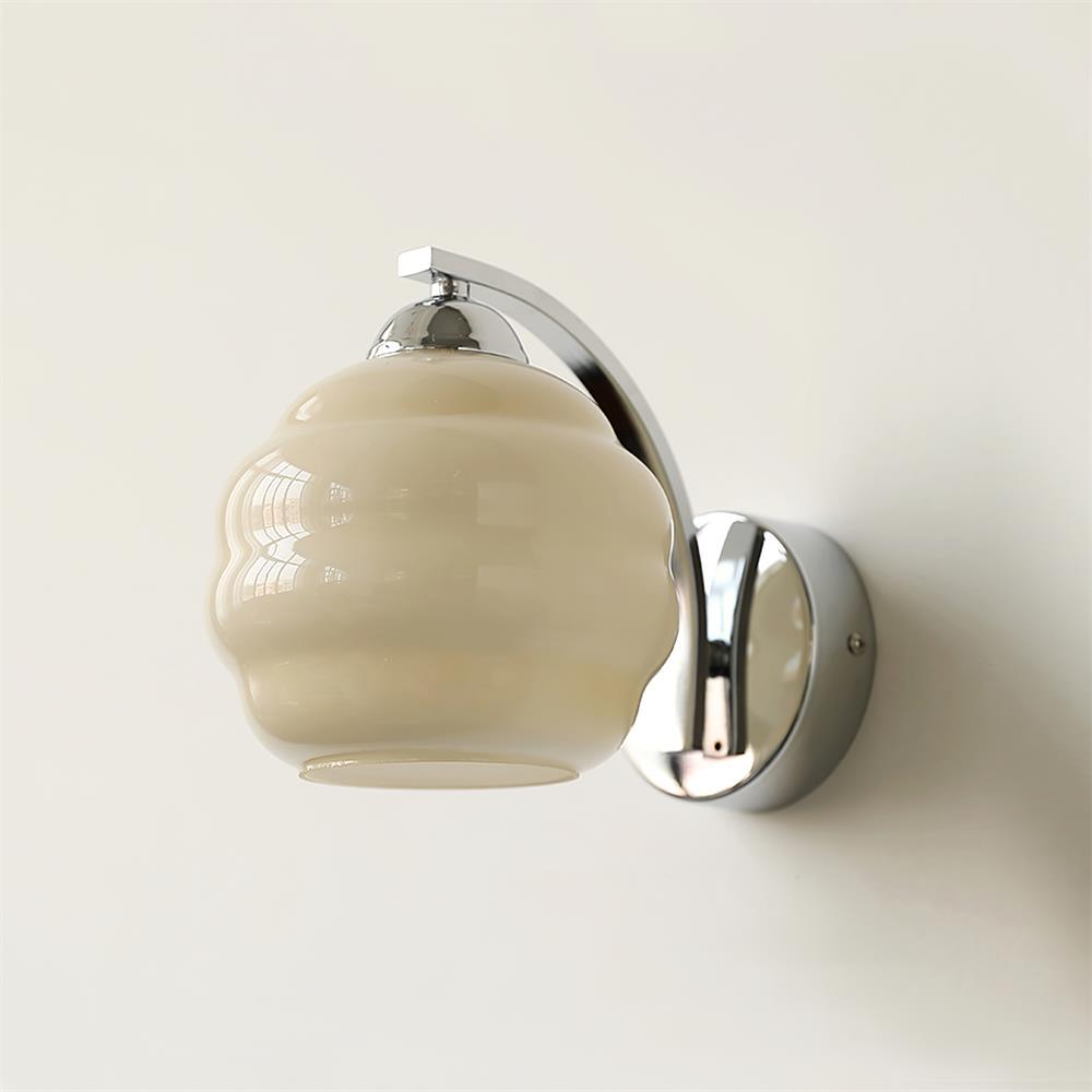 Art Deco Vintage Wall Lamp ∅ 5.9″ x H 6.3″ / Dia 15cm x H 16cm / Chrome + Beige Wall lamp