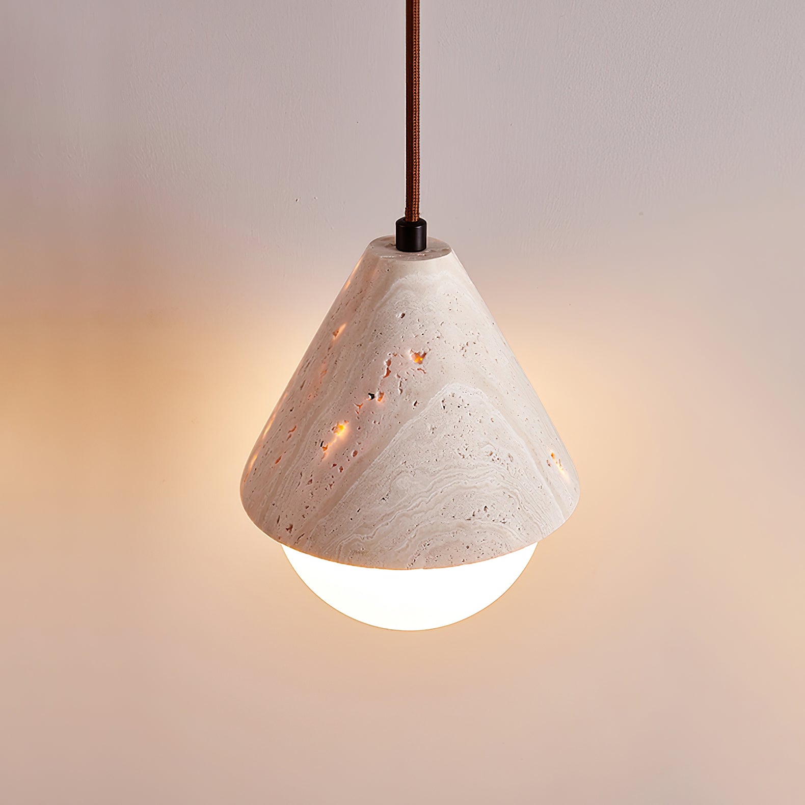 Aslo Pendant Lamp ∅ 6.3″ x H 7.9″ / Yellow Travertine & White pendant Lamp