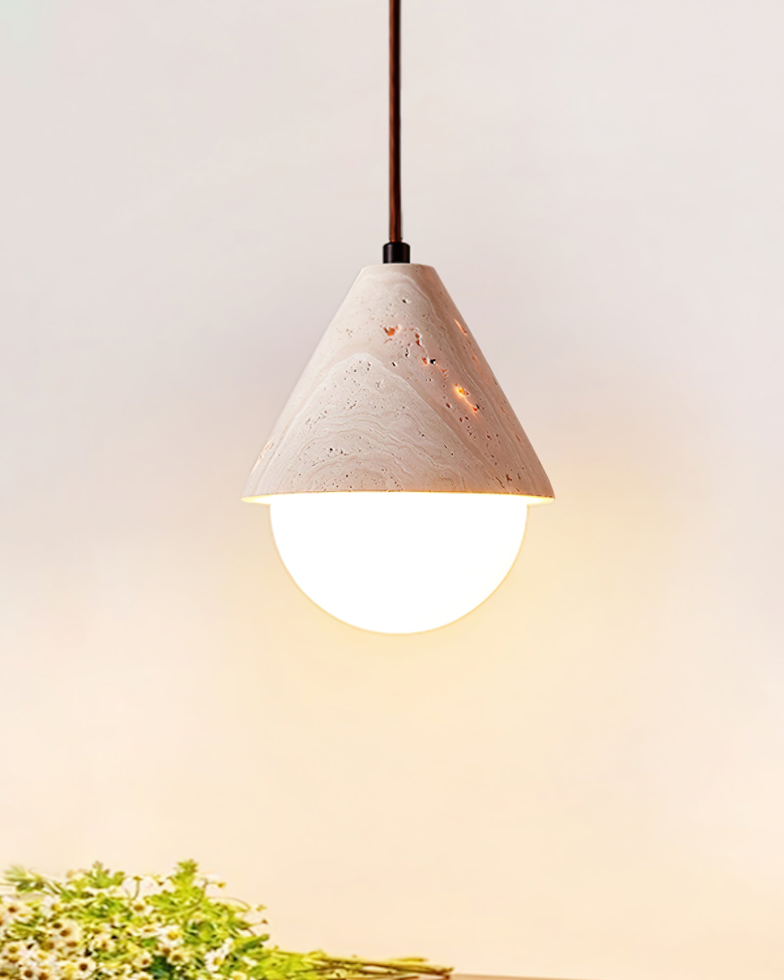 Aslo Pendant Lamp ∅ 6.3″ x H 7.9″ / Yellow Travertine & White pendant Lamp