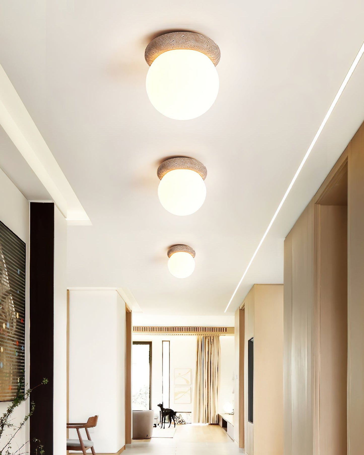 Asteroid Ceiling Lamp ∅ 6.3″ x H 6.3″ / Yellow Travertine & White Ceiling lamp