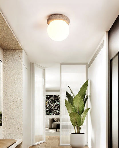 Asteroid Ceiling Lamp ∅ 6.3″ x H 6.3″ / Yellow Travertine & White Ceiling lamp