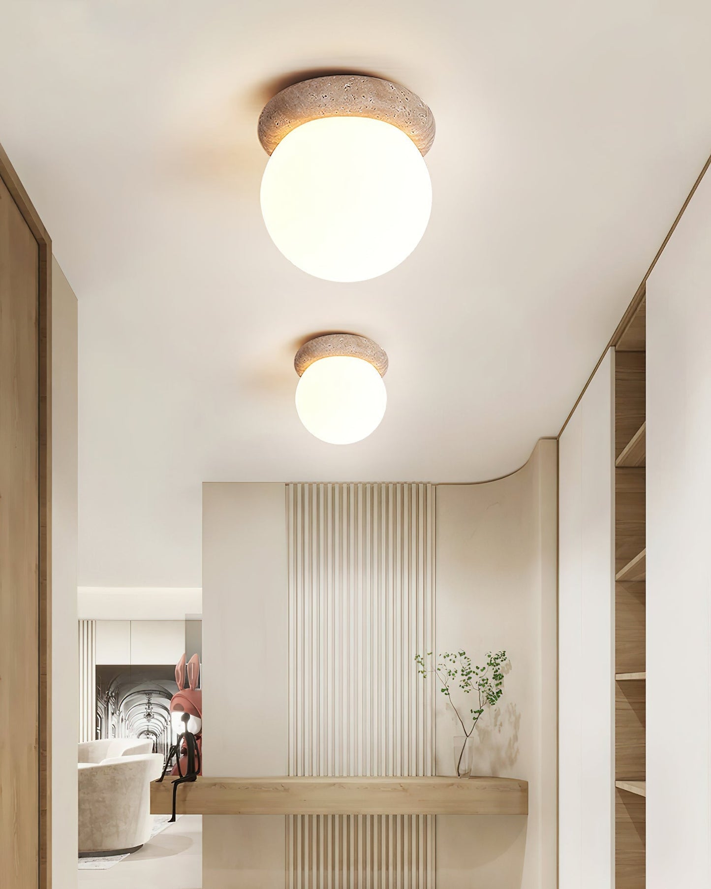 Asteroid Ceiling Lamp ∅ 6.3″ x H 6.3″ / Yellow Travertine & White Ceiling lamp