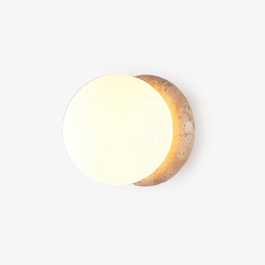 Asteroid Wall Light ∅ 6.3″ x H 6.3″ / Yellow Travertine & White / Warm Light Wall lamp
