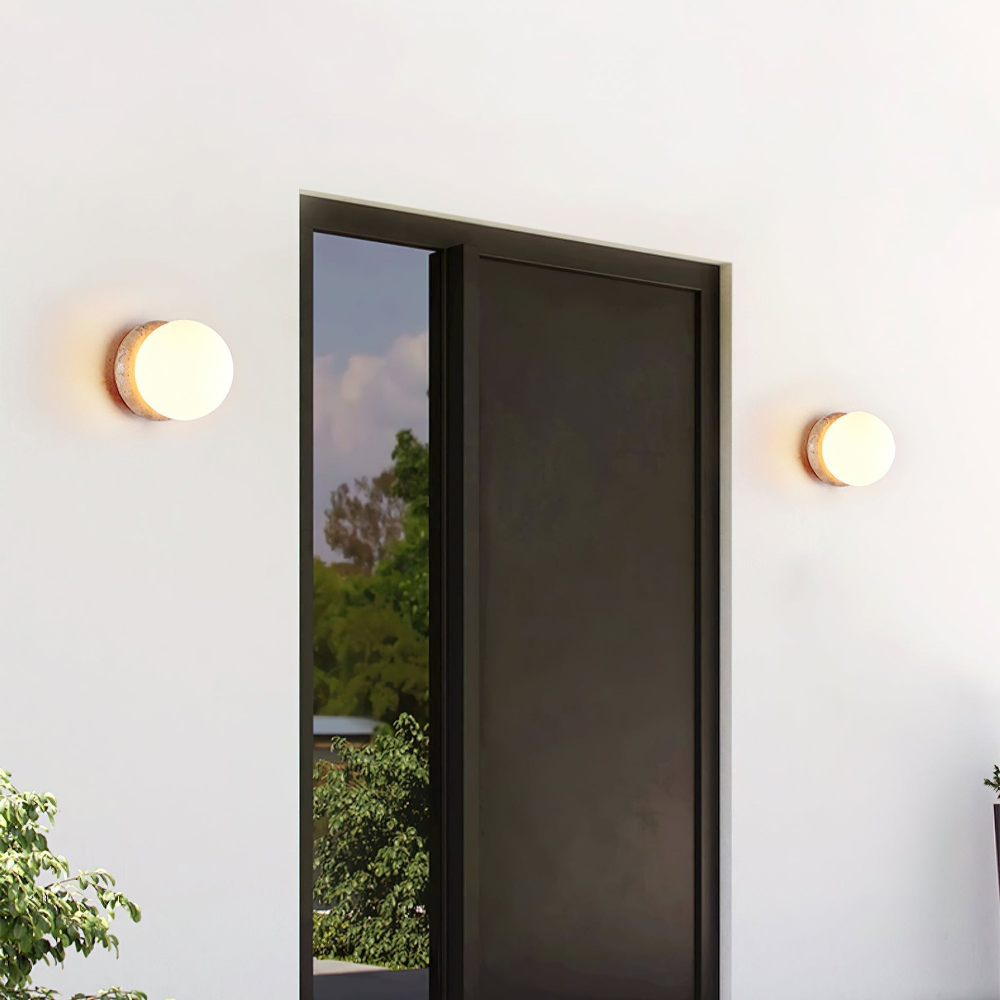 Asteroid Wall Light ∅ 6.3″ x H 6.3″ / Yellow Travertine & White / Warm Light Wall lamp