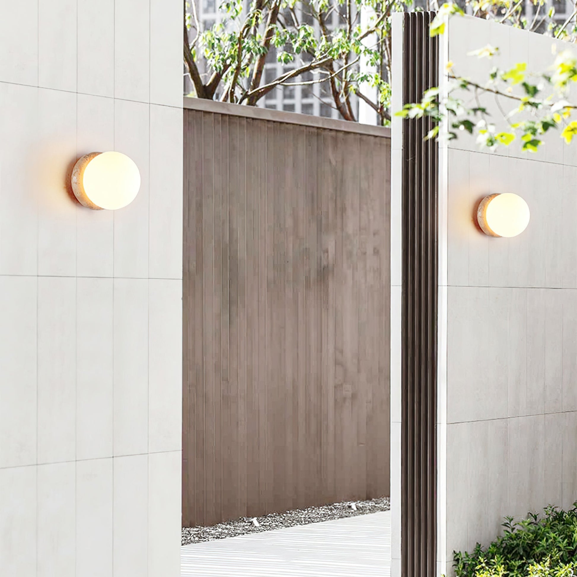 Asteroid Wall Light ∅ 6.3″ x H 6.3″ / Yellow Travertine & White / Warm Light Wall lamp