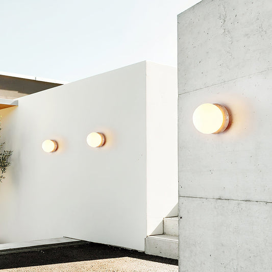 Asteroid Wall Light ∅ 6.3″ x H 6.3″ / Yellow Travertine & White / Warm Light Wall lamp