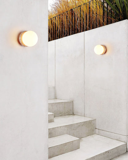 Asteroid Wall Light ∅ 6.3″ x H 6.3″ / Yellow Travertine & White / Warm Light Wall lamp