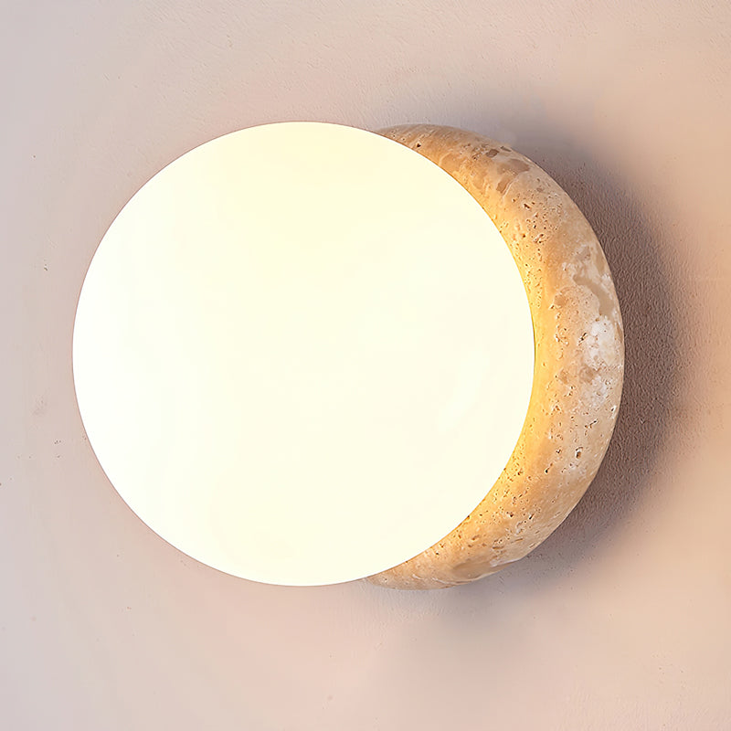 Asteroid Wall Light ∅ 6.3″ x H 6.3″ / Yellow Travertine & White / Warm Light Wall lamp