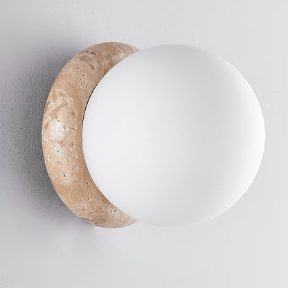 Asteroid Wall Light ∅ 6.3″ x H 6.3″ / Yellow Travertine & White / Warm Light Wall lamp