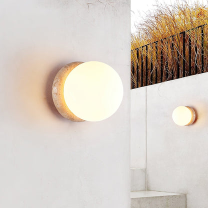 Asteroid Wall Light ∅ 6.3″ x H 6.3″ / Yellow Travertine & White / Warm Light Wall lamp