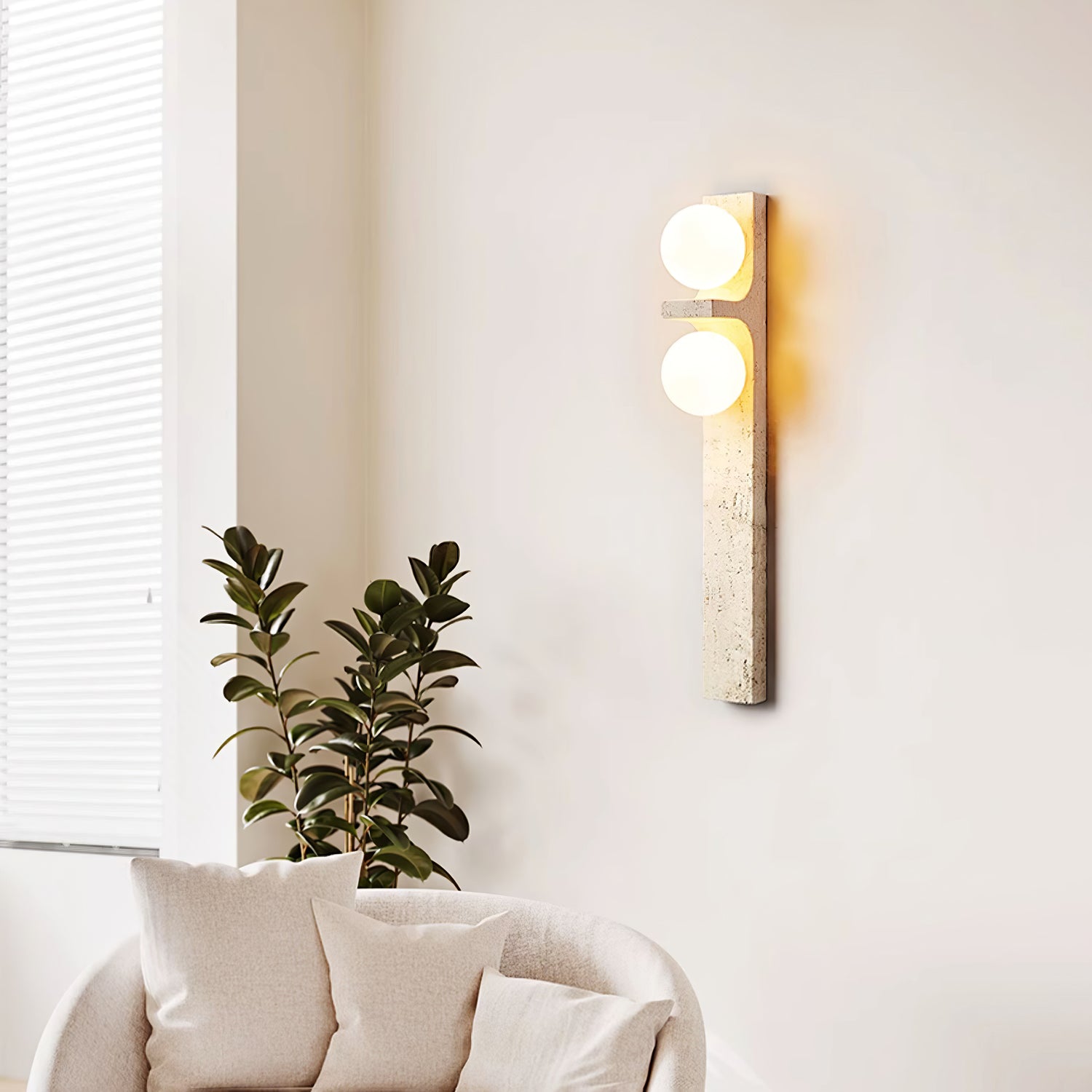 Asymmetrical Travertine Wall Sconce 2-Lights ∅ 2.3″ x H 19.7″ / Yellow Travertine 1001 Wall lamp