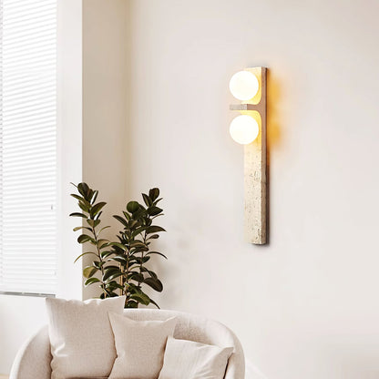 Asymmetrical Travertine Wall Sconce 2-Lights ∅ 2.3″ x H 19.7″ / Yellow Travertine 1001 Wall lamp