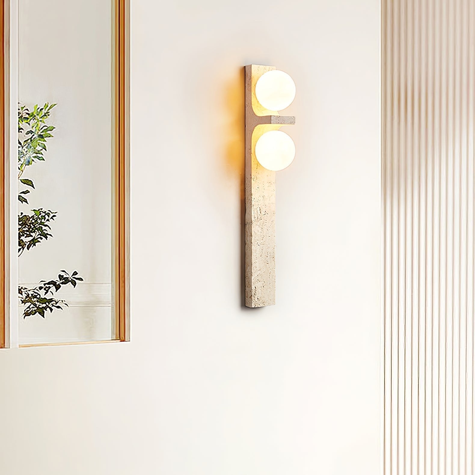 Asymmetrical Travertine Wall Sconce 2-Lights ∅ 2.3″ x H 19.7″ / Yellow Travertine 1001 Wall lamp