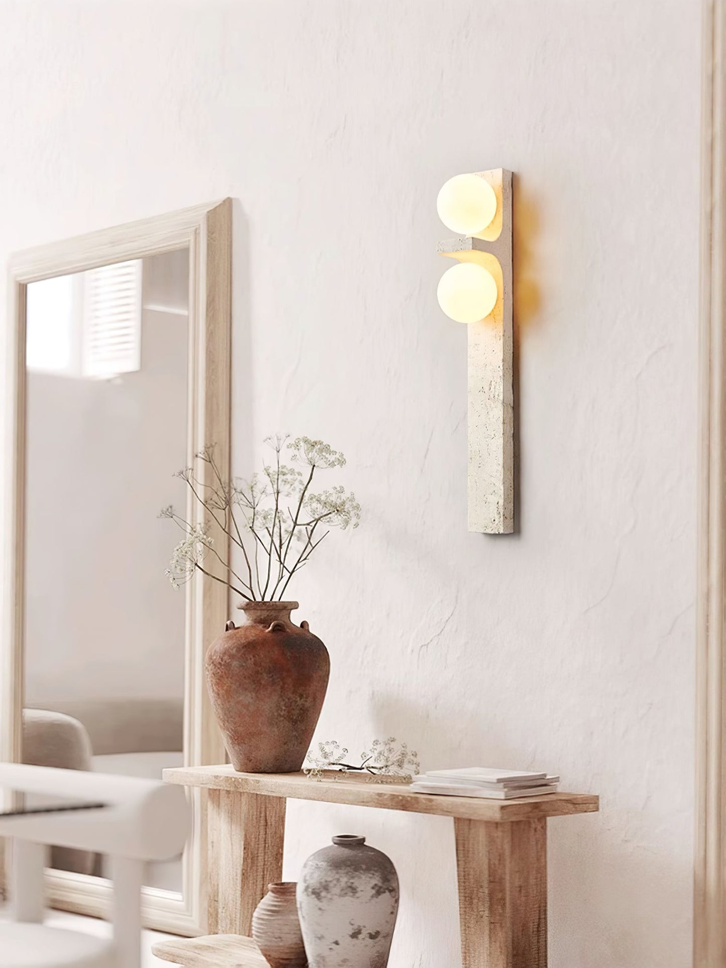 Asymmetrical Travertine Wall Sconce 2-Lights ∅ 2.3″ x H 19.7″ / Yellow Travertine 1001 Wall lamp