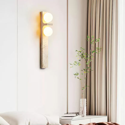 Asymmetrical Travertine Wall Sconce 2-Lights ∅ 2.3″ x H 19.7″ / Yellow Travertine 1001 Wall lamp