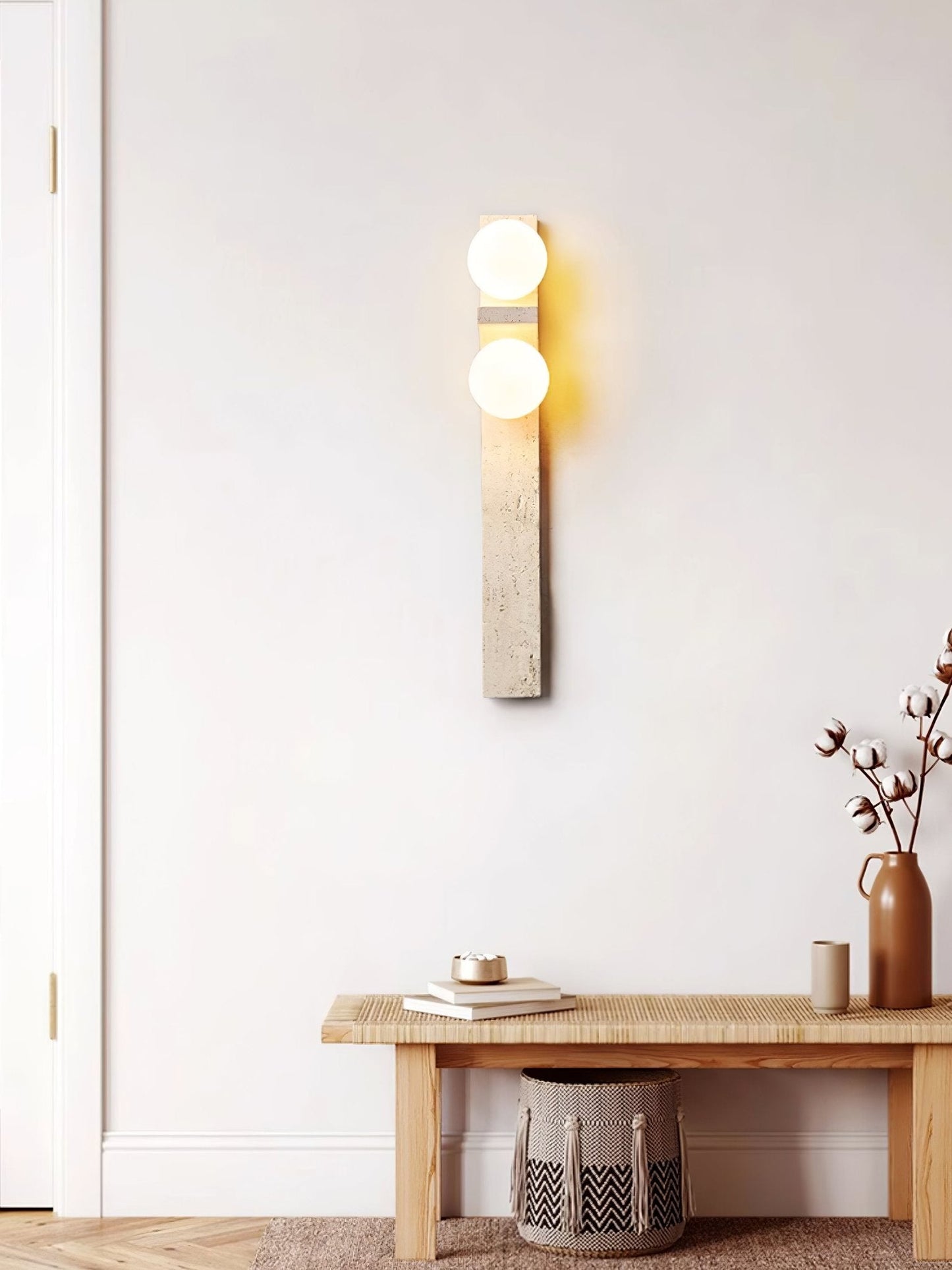 Asymmetrical Travertine Wall Sconce 2-Lights ∅ 2.3″ x H 19.7″ / Yellow Travertine 1001 Wall lamp