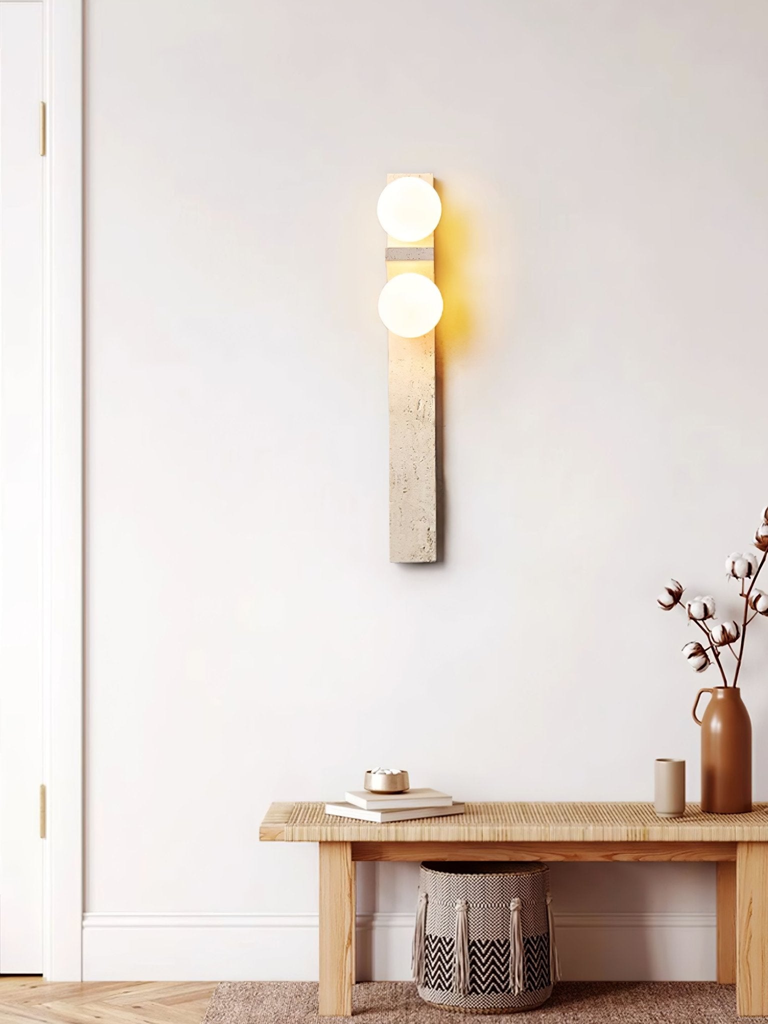 Asymmetrical Travertine Wall Sconce 2-Lights ∅ 2.3″ x H 19.7″ / Yellow Travertine 1001 Wall lamp