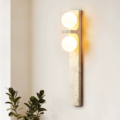 Asymmetrical Travertine Wall Sconce 2-Lights ∅ 2.3″ x H 19.7″ / Yellow Travertine 1001 Wall lamp