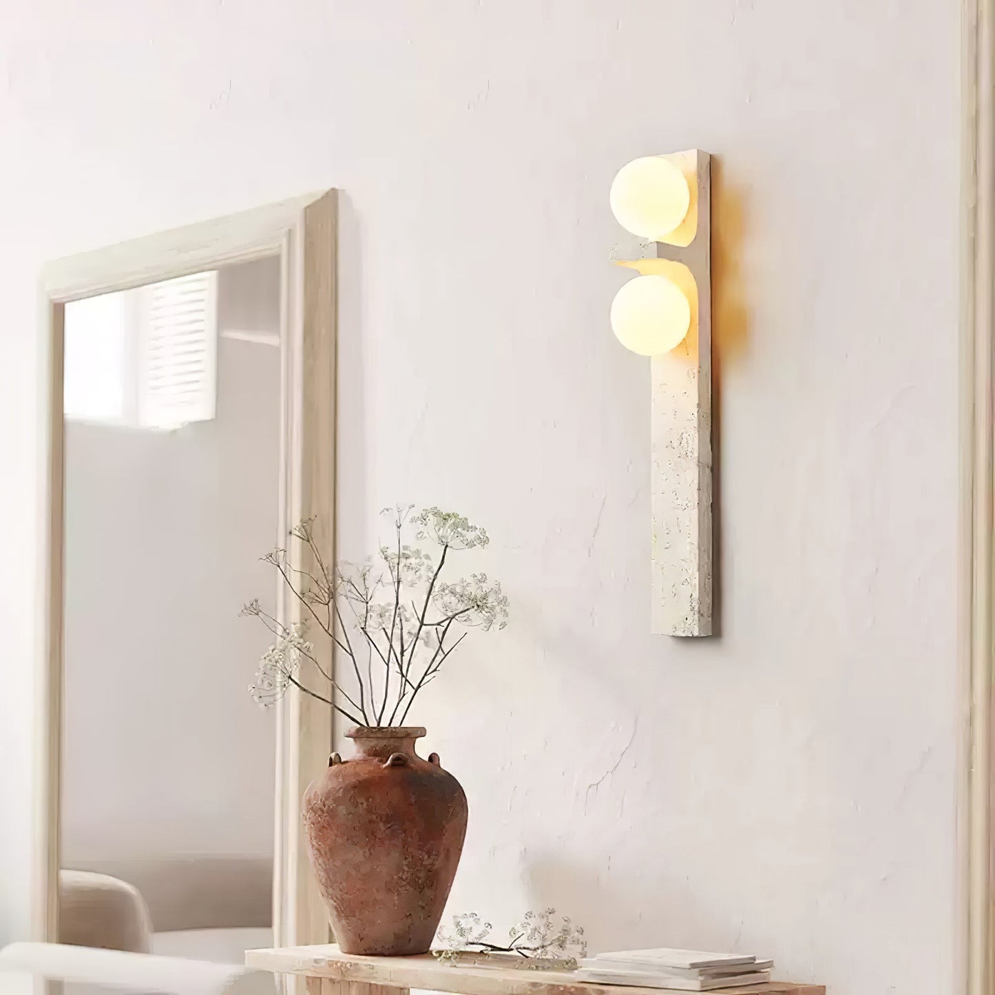 Asymmetrical Travertine Wall Sconce 2-Lights ∅ 2.3″ x H 19.7″ / Yellow Travertine 1001 Wall lamp