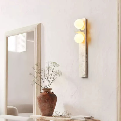 Asymmetrical Travertine Wall Sconce 2-Lights ∅ 2.3″ x H 19.7″ / Yellow Travertine 1001 Wall lamp