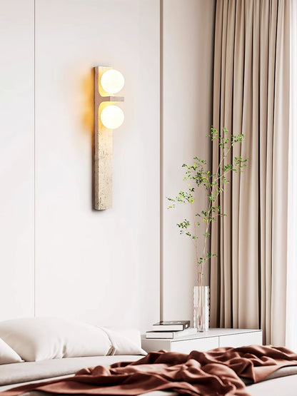 Asymmetrical Travertine Wall Sconce 2-Lights ∅ 2.3″ x H 19.7″ / Yellow Travertine 1001 Wall lamp