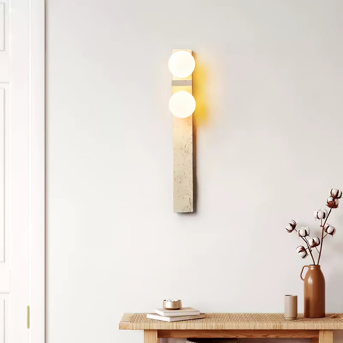 Asymmetrical Travertine Wall Sconce 2-Lights ∅ 2.3″ x H 19.7″ / Yellow Travertine 1001 Wall lamp
