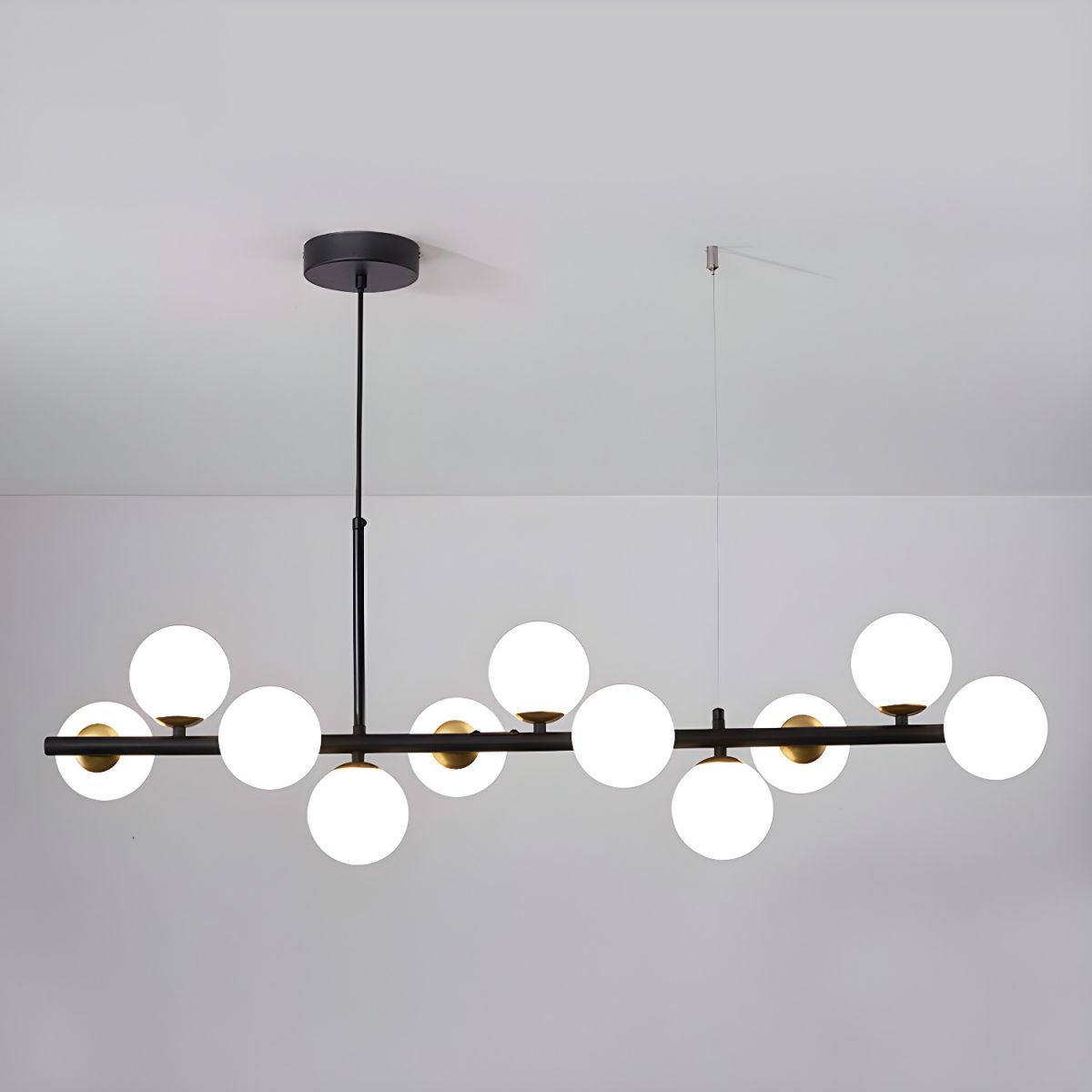 Aurelia Globe Chandelier 11-balls: ∅ 39.4″ x H 9.4″ / Black / Milk White 1001 Chandelier