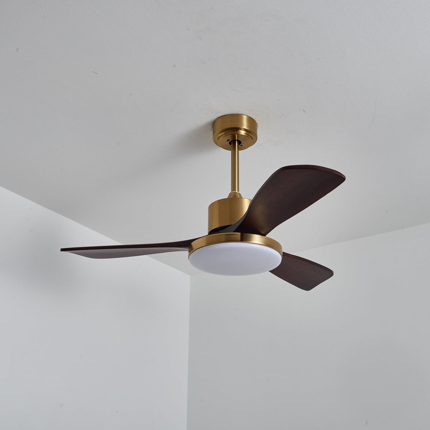 Aurevo Ceiling Fan Light ∅ 42″ x H 15.7″ / Walnut Wood Color & Gold / Three-Color Changing Light 1001 Ceiling fan light