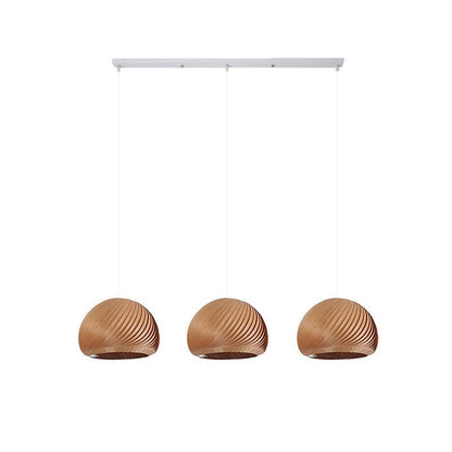 Aurora Whorl Wood Pendant Lamp 3 Heads S Long Canopy L 39.4″ x H 59.1″ / L 100cm x H 150cm / Dark Wood Color / Warm