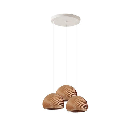 Aurora Whorl Wood Pendant Lamp 3 Heads S Round Canopy ∅ 19.7″ x H 59.1″ / Dia 50cm x H 150cm / Dark Wood Color / Warm