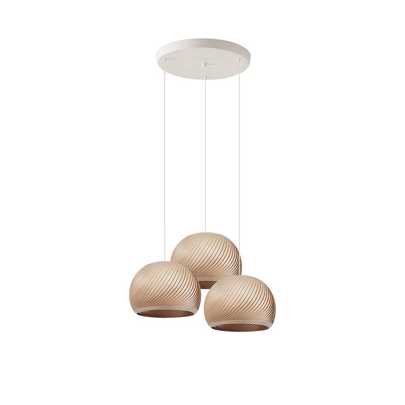 Aurora Whorl Wood Pendant Lamp 3 Heads M Round Canopy ∅ 19.7″ x H 59.1″ / Dia 50cm x H 150cm / Wood Color / Warm Light