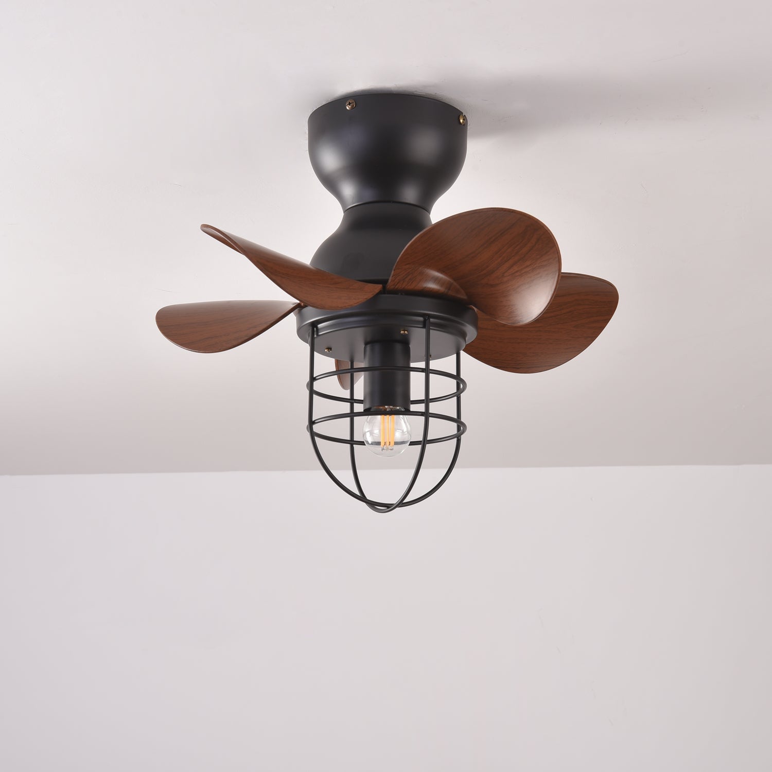 Axton 18’’ Ceiling Fan Light ∅ 18″ x H 13.8″ / Walnut Wood Grain & Black Ceiling fan light