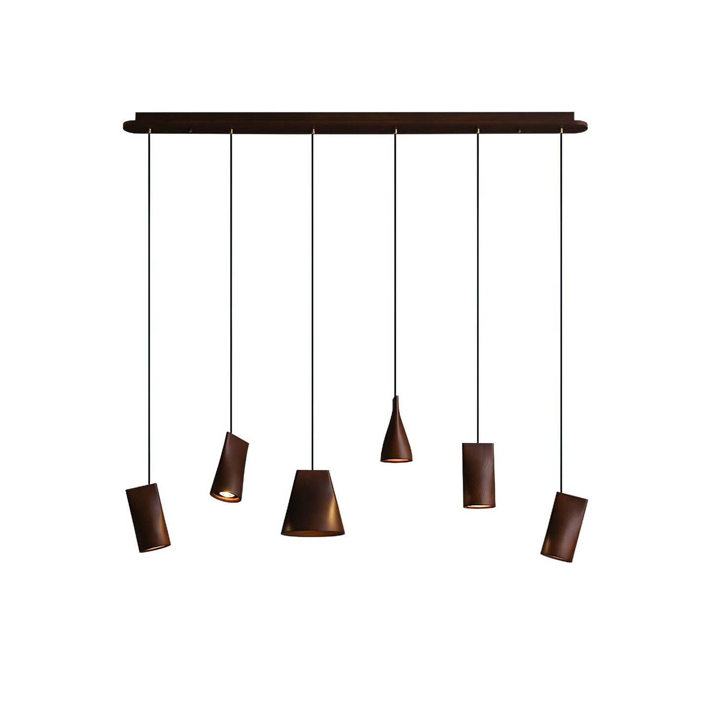 Bellwood Pendant Lamp Long canopy 6 Heads: ∅ 51.2″ x H 59.1″ / Walnut Color / Warm Light Pendant light